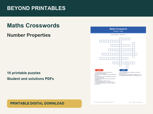 Maths Crosswords: Number Properties | 10 Puzzles + Solutions