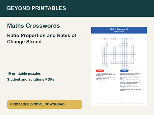 Maths Crosswords: Ratio Proportion and Rates of Change Strand | 10 Puzzles + Solutions