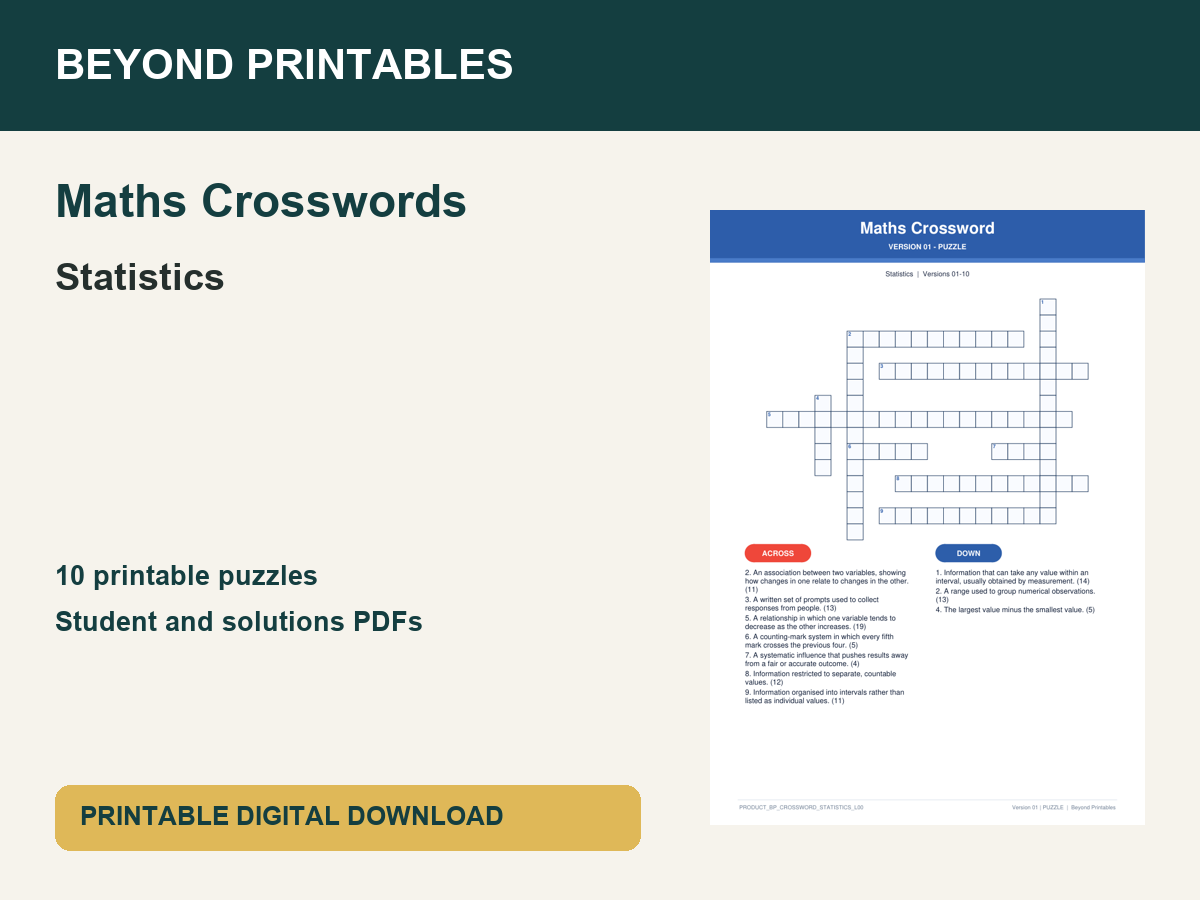 Maths Crosswords: Statistics | 10 Puzzles + Solutions