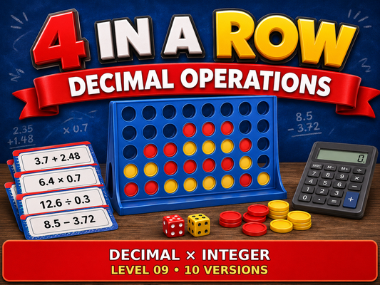 Decimal Operations Four in a Row | Decimal × Integer: Level 09 | 10 Versions