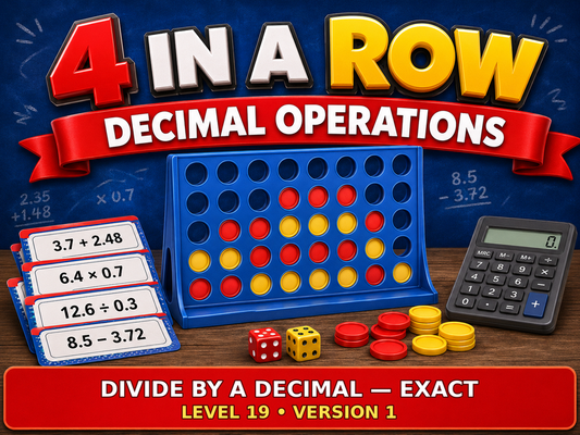 Decimal Operations Four in a Row | Divide by a Decimal — Exact: Level 19 Version 1 | Maths Game