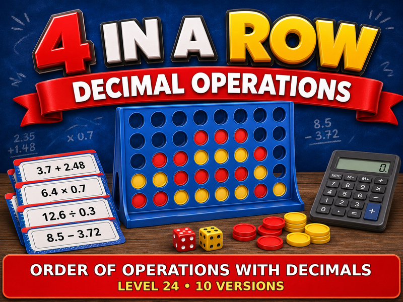 Decimal Operations Four in a Row | Order of Operations with Decimals: Level 24 | 10 Versions