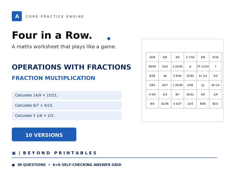 Operations with Fractions Four in a Row | Fraction Multiplication | Level 22 | 10 Games