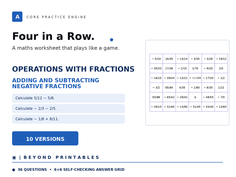 Fraction Four in a Row | Adding and Subtracting Negative Fractions | Level 33 | 10 Games