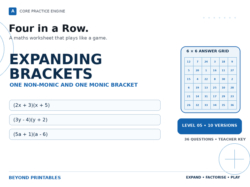 Expanding Brackets Four in a Row | (2x + 3)(x + 5) : Level 05 | 10 Maths Games