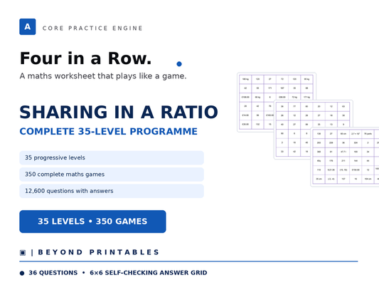 Sharing in a Ratio Four in a Row | 35 Levels and 350 Maths Games | Complete Bundle