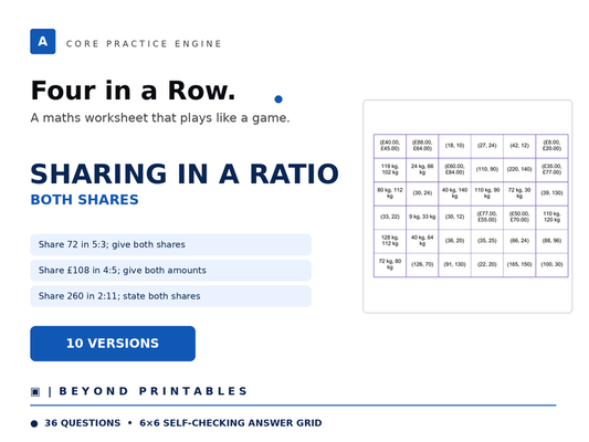Sharing in a Ratio Four in a Row | Both Shares | Level 02 | 10 Maths Games