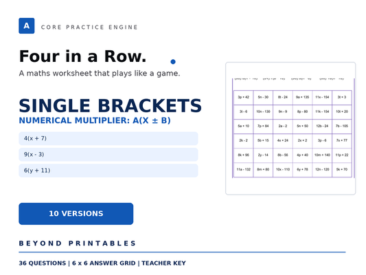 Expanding and Factorising Single Brackets Four in a Row | 4(x+7) | Level 01 | 10 Maths Games