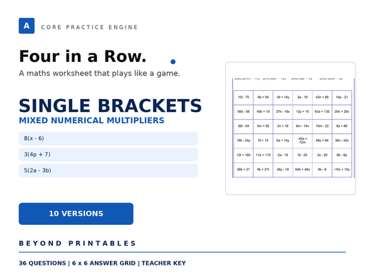 Expanding and Factorising Single Brackets Four in a Row | 8(x-6) | Level 04 | 10 Maths Games