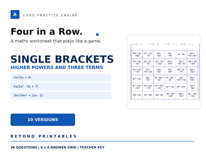 Expanding and Factorising Single Brackets Four in a Row | 2x²(3x+4) | Level 09 | 10 Maths Games