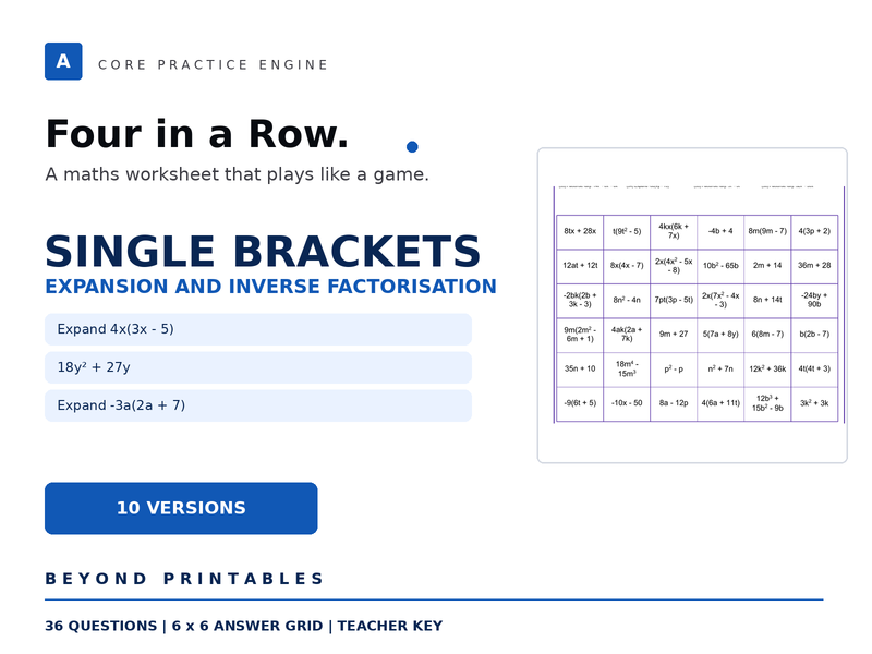 Expanding and Factorising Single Brackets Four in a Row | 4x(3x-5) | Level 21 | 10 Maths Games