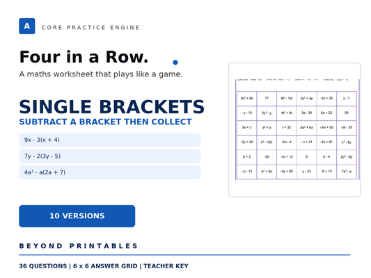 Expanding and Factorising Single Brackets Four in a Row | 9x-3(x+4) | Level 23 | 10 Maths Games