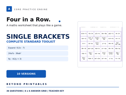 Expanding and Factorising Single Brackets Four in a Row | -5(2x-7) | Level 26 | 10 Maths Games