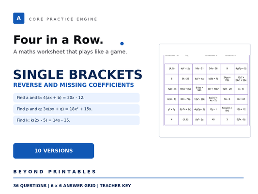 Single Brackets Four in a Row | Reverse and missing coefficients | Level 33 | 10 Maths Games