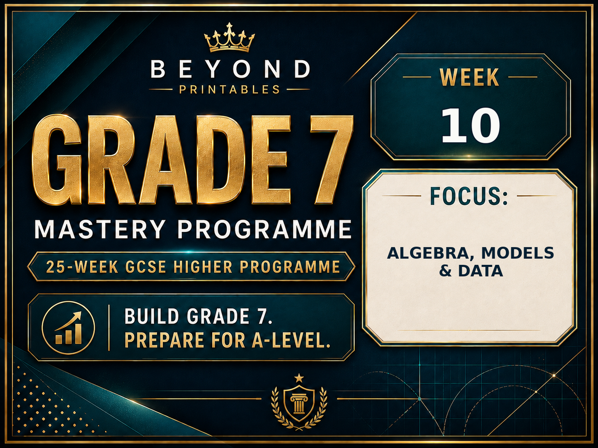 Grade 7 GCSE Higher Maths Week 10: Algebra, Models & Data | Mastery Retrieval Practice Pack