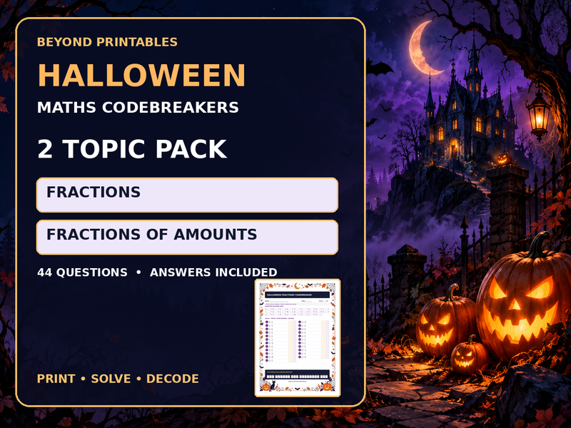 Halloween Maths Codebreaker Pack | Fractions and Fractions of Amounts — cover