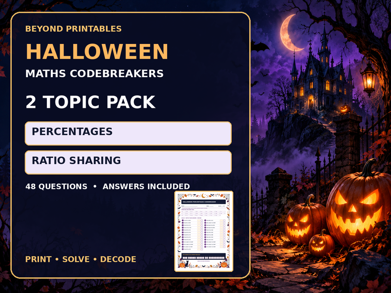 Halloween Maths Codebreaker Pack | Percentages and Ratio Sharing — cover