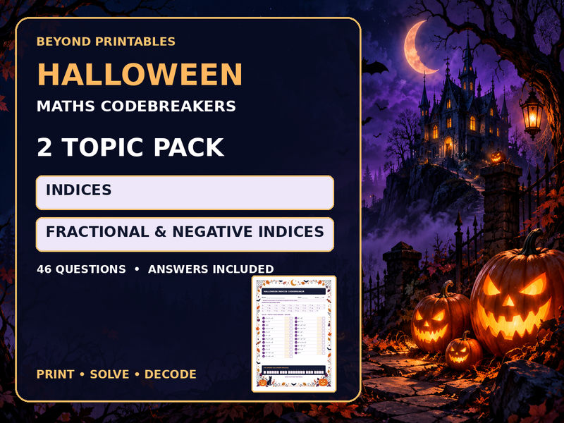 Halloween Maths Codebreaker Pack | Indices and Fractional/Negative Powers — cover