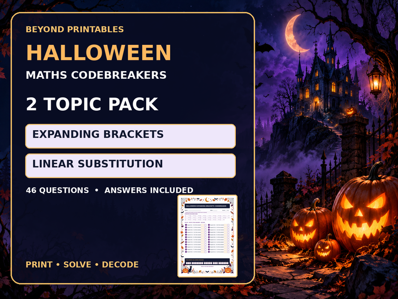 Halloween Maths Codebreaker Pack | Expanding Brackets and Substitution — cover