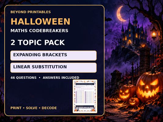 Halloween Maths Codebreaker Pack | Expanding Brackets and Substitution — cover
