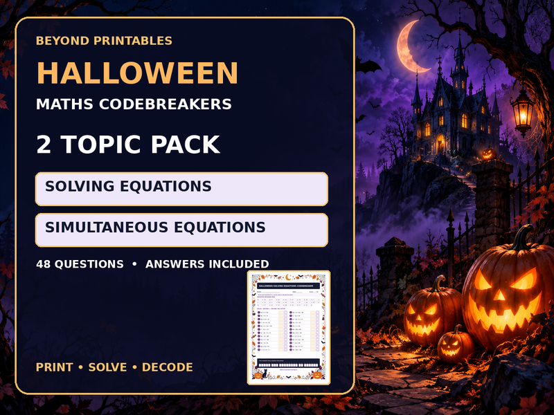 Halloween Maths Codebreaker Pack | Linear and Simultaneous Equations — cover