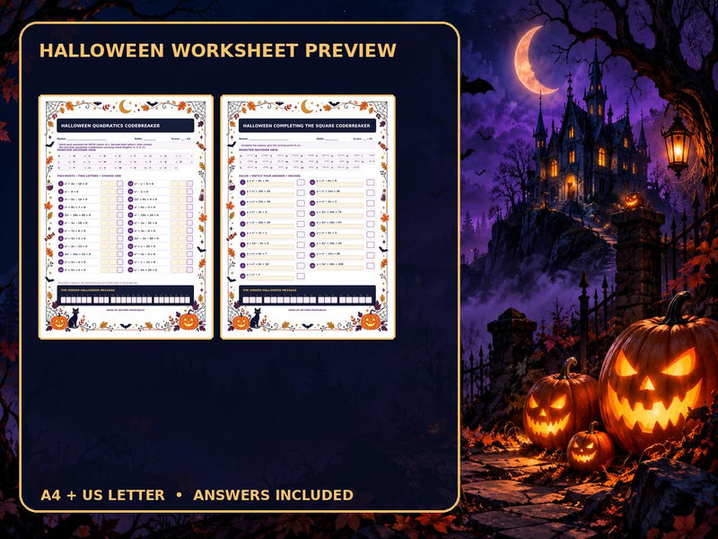 Halloween Maths Codebreaker Pack | Quadratics and Completing the Square — preview