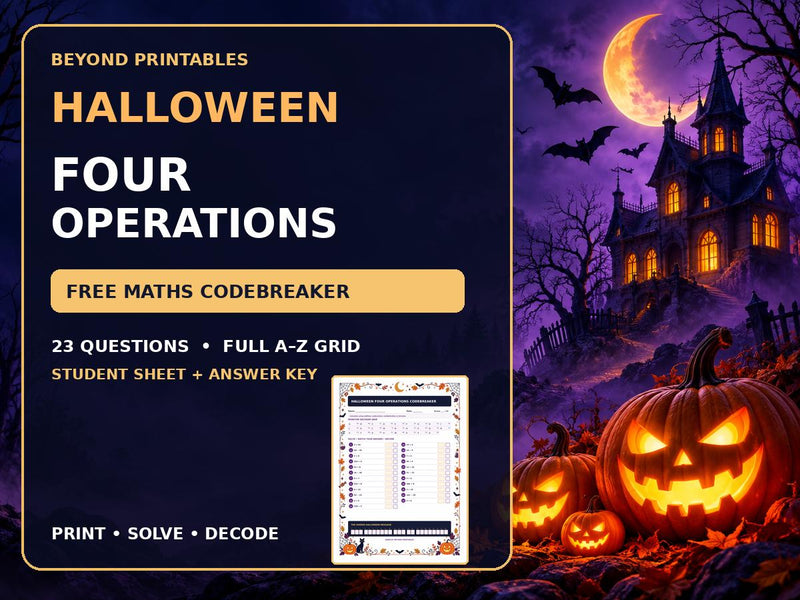 FREE Halloween Four Operations Codebreaker | Maths Worksheet and Answers — cover