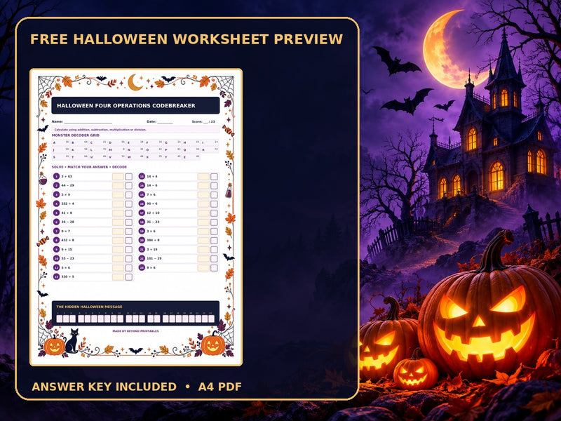 FREE Halloween Four Operations Codebreaker | Maths Worksheet and Answers — preview