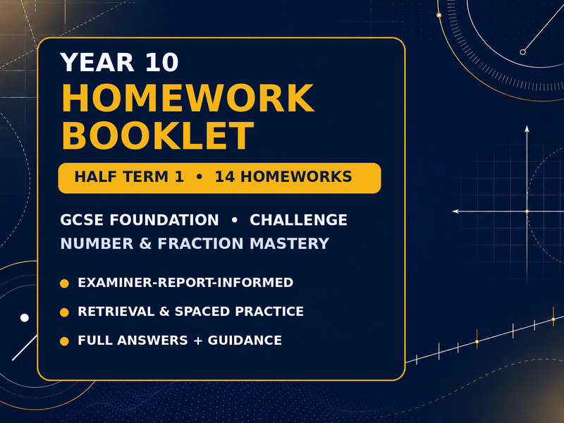 Year 10 GCSE Foundation Homework Booklet – Challenge | Half term 1  Number & Fraction Mastery — cover