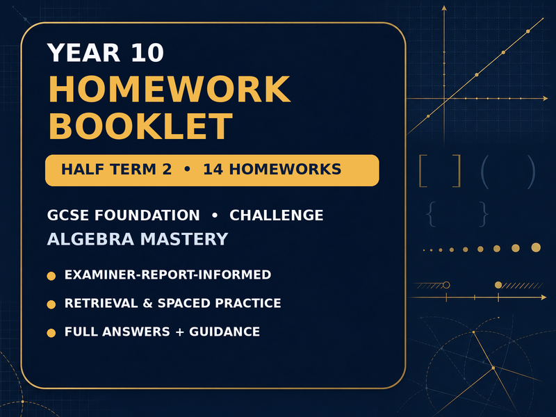 Year 10 GCSE Foundation Homework Booklet – Challenge |  Half Term 2 Algebra Mastery | — cover