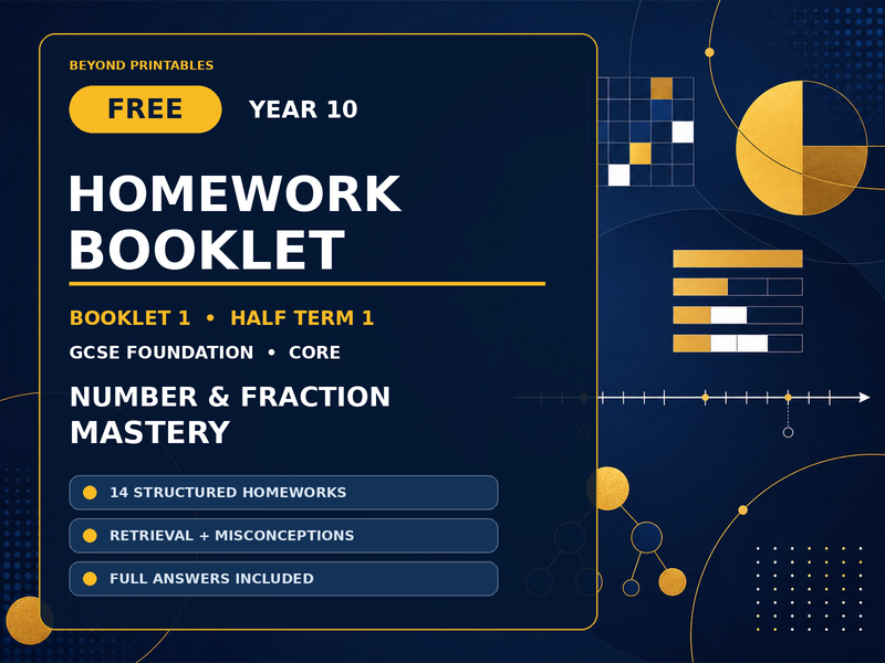 FREE Year 10 Maths Homework Booklet – GCSE Foundation Core | Half Term 1 — cover