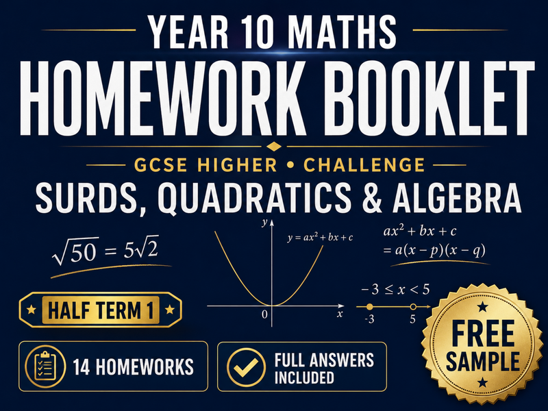 Year 10 Maths Homework Booklet – GCSE Higher Challenge – Half Term 1 – Free Sample — cover