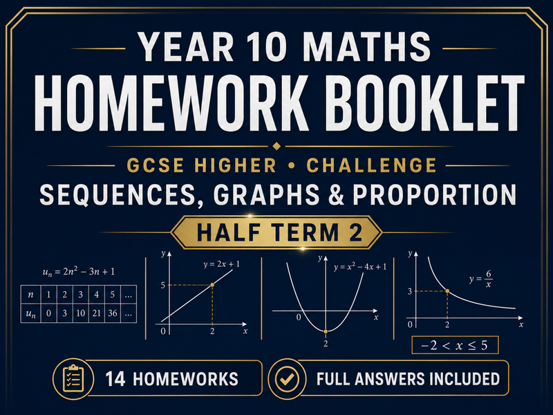 Year 10 Maths Homework Booklet – GCSE Higher Challenge Half term 2 – Sequences, Graphs & Proportion — cover