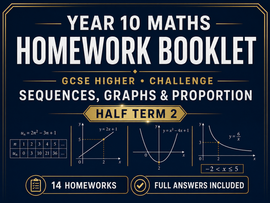 Year 10 Maths Homework Booklet – GCSE Higher Challenge Half term 2 – Sequences, Graphs & Proportion — cover