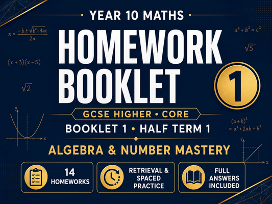 Year 10 Maths Homework Booklet – GCSE Higher Core – Half Term 1 with Answers — cover