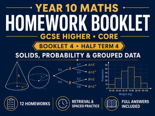 Year 10 Maths Homework Booklet – GCSE Higher Core – Half Term 4 with Answers — cover