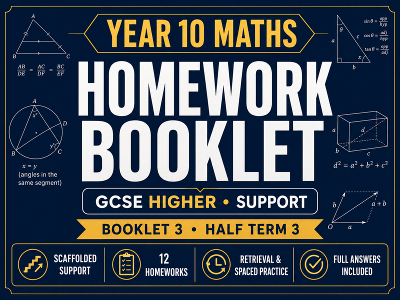 Year 10 Maths Homework Booklet – GCSE Higher Support – Half Term 3 with Answers — cover