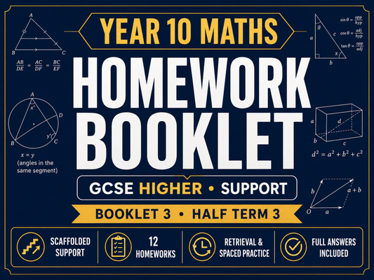 Year 10 Maths Homework Booklet – GCSE Higher Support – Half Term 3 with Answers — cover
