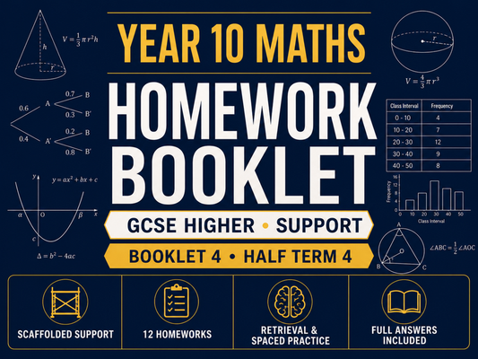 Year 10 Maths Homework Booklet – GCSE Higher Support – Half Term 4 with Answers — cover