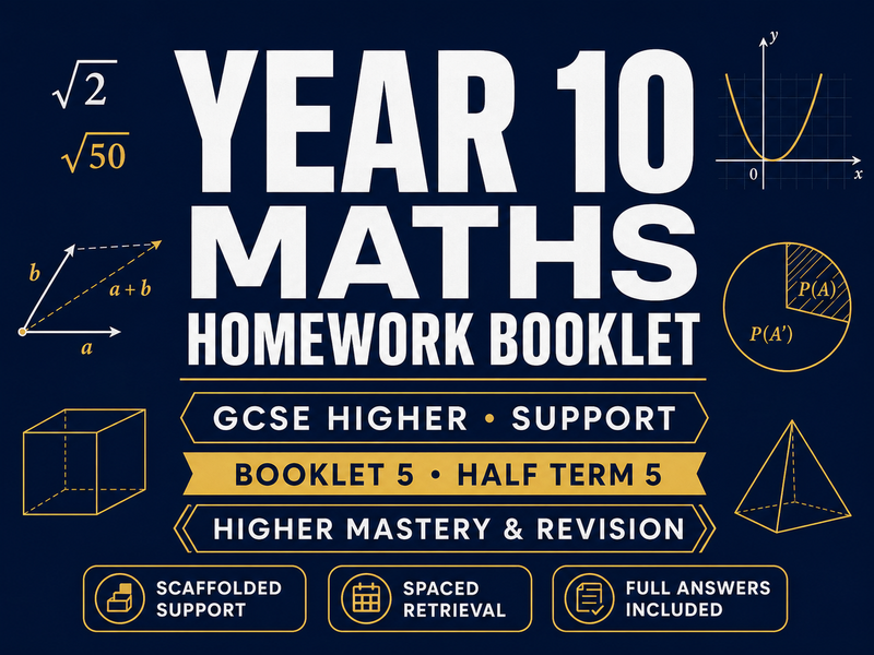 Year 10 Maths Homework Booklet – GCSE Higher Support – Half Term 5 with Answers — cover