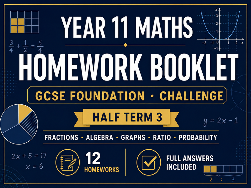 Year 11 Maths Homework Booklet – GCSE Foundation Challenge – Half Term 3 with Answers — cover
