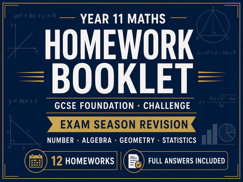 Year 11 Maths Homework Booklet – GCSE Foundation Challenge Exam Season with Answers — cover