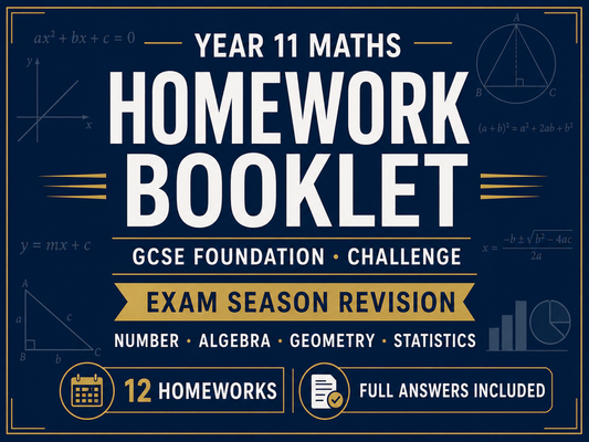 Year 11 Maths Homework Booklet – GCSE Foundation Challenge Exam Season with Answers — cover