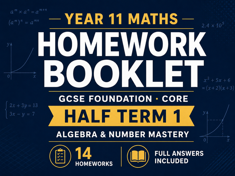 Year 11 Maths Homework Booklet – GCSE Foundation Core Half Term 1 with Answers — cover