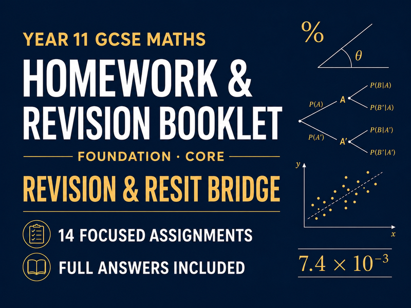 Year 11 GCSE Foundation Maths Homework & Revision Booklet – Core Resit Bridge — cover