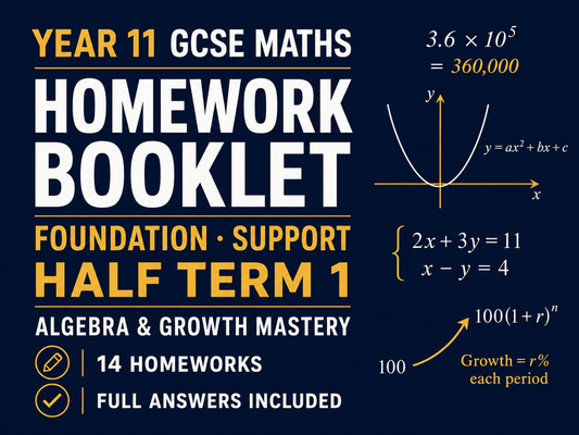 Year 11 GCSE Foundation Maths Homework Booklet – Support Half Term 1 with Answers — cover