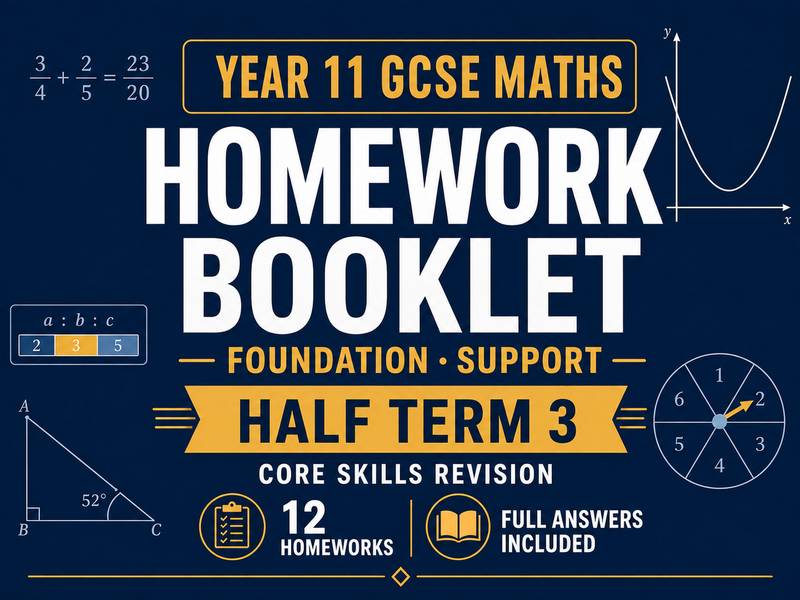 Year 11 GCSE Foundation Maths Homework Booklet – Support Half Term 3 with Answers — cover