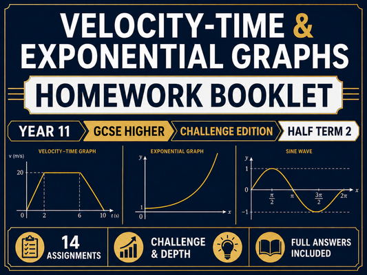 Velocity-Time & Exponential Graphs GCSE Maths Homework – Year 11 Challenge — cover