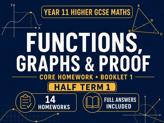 Year 11 Higher GCSE Maths Core Homework – Half Term 1 – 14 Homeworks with Answers — cover