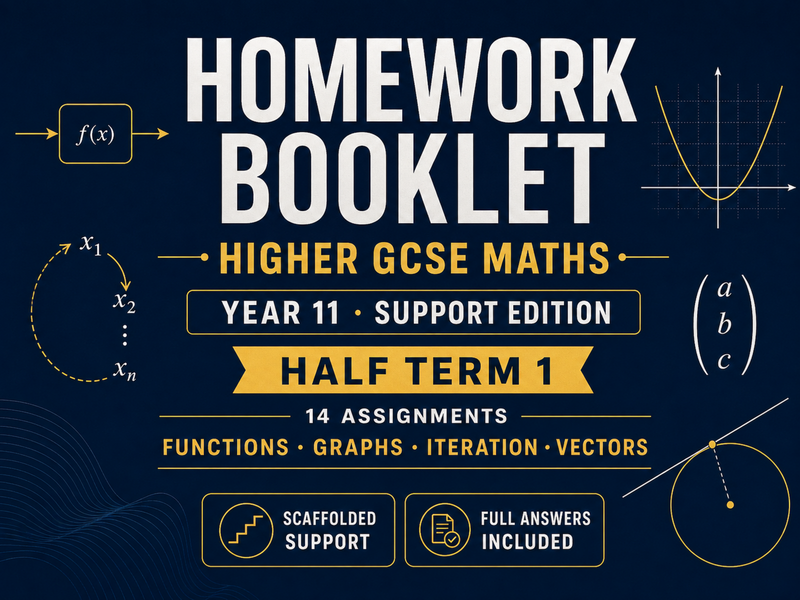 Higher GCSE Maths Homework – Year 11 Support Half Term 1 with Answers — cover